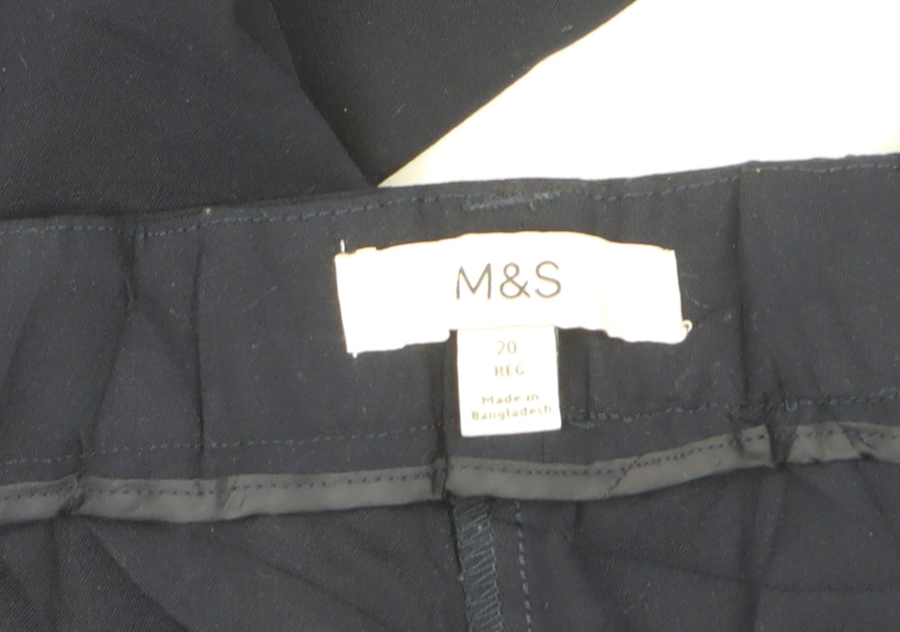 M&S Womens Navy Blue UK 20 Regular Tapered Tailored Work Trousers