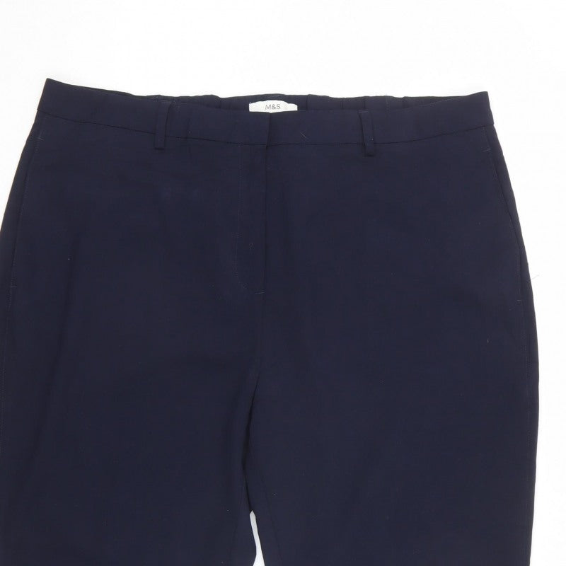 M&S Womens Navy Blue UK 20 Regular Tapered Tailored Work Trousers