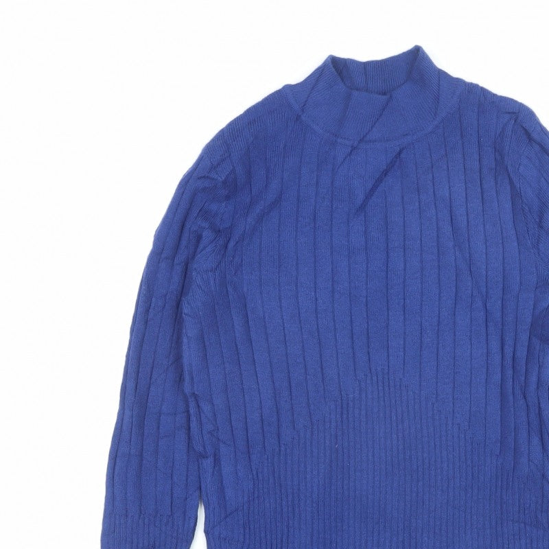 M&S Collection Women Blue Size 8 Roll Neck Ribbed Knit Jumper