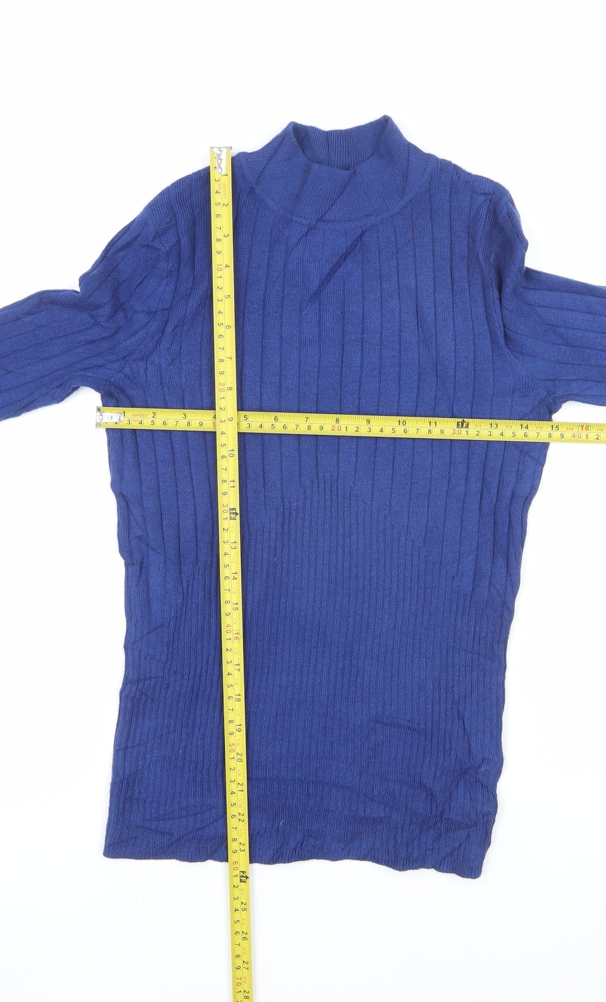 M&S Collection Women Blue Size 8 Roll Neck Ribbed Knit Jumper