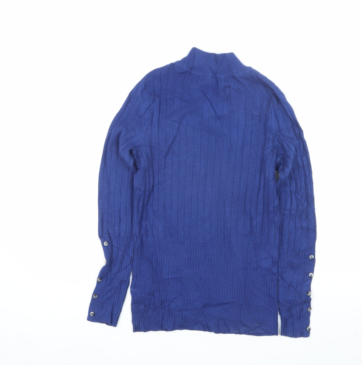 M&S Collection Women Blue Size 8 Roll Neck Ribbed Knit Jumper