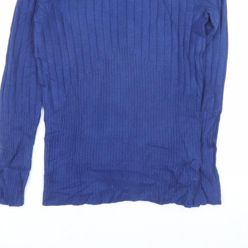 M&S Collection Women Blue Size 8 Roll Neck Ribbed Knit Jumper