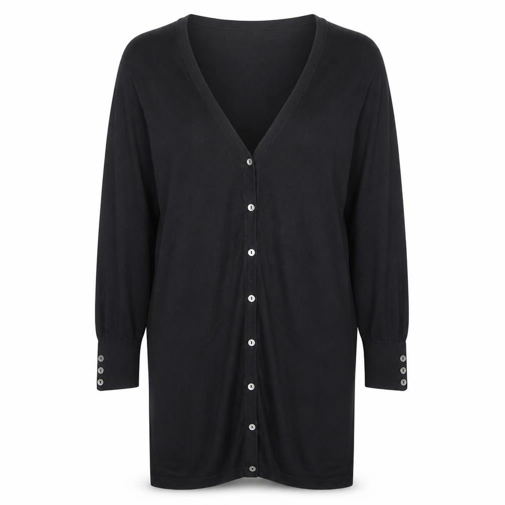 Boden Women Black UK 14 Longline V-Neck Button Cardigan