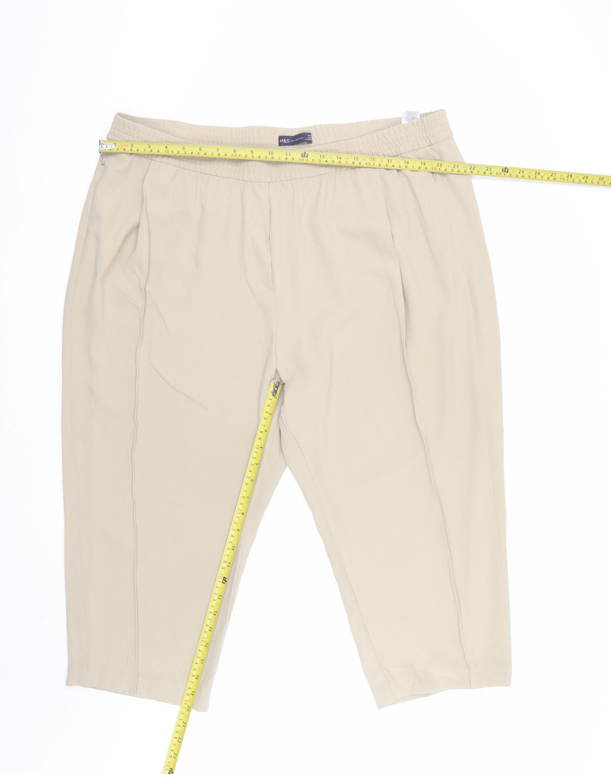 Marks & Spencer Women Beige UK 22 Tapered Elastic Waist Trousers