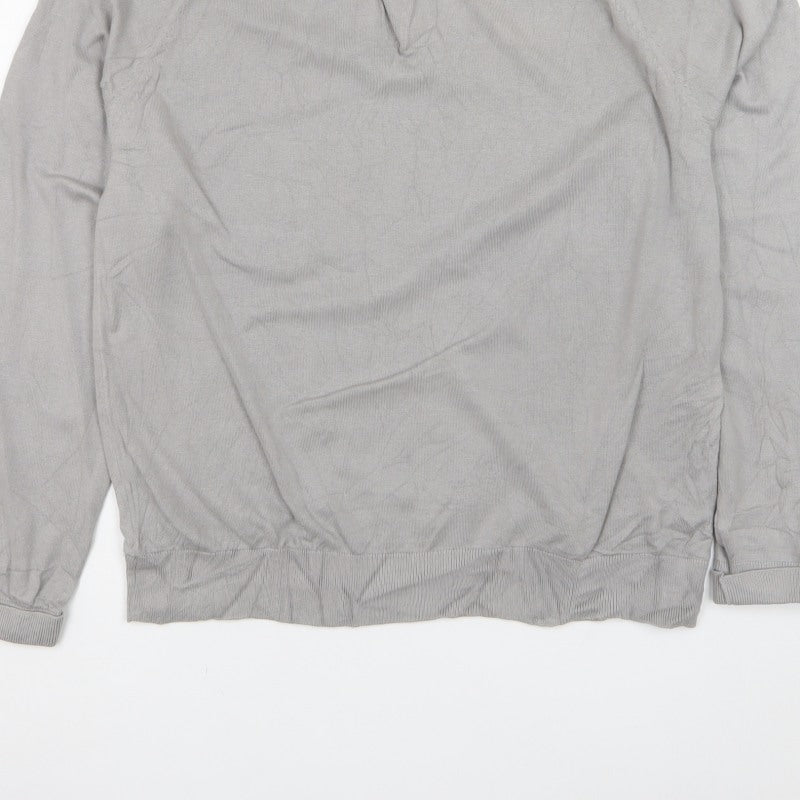Marks and Spencer Men Grey M Collared Button Pullover Cotton Rich Jumper