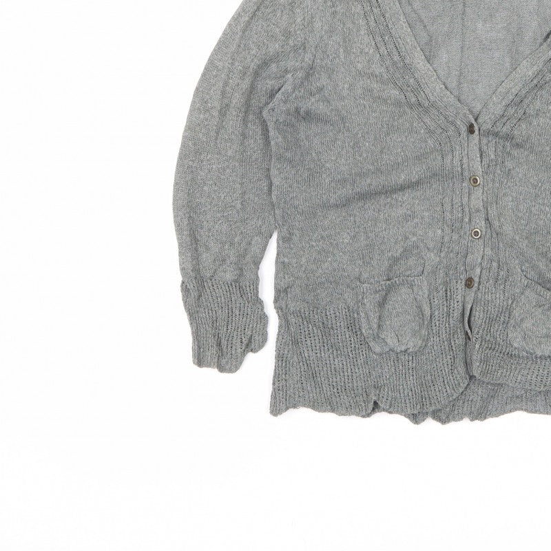 Marks and Spencer Women's Grey UK 14 V-Neck Button Pocket Cardigan