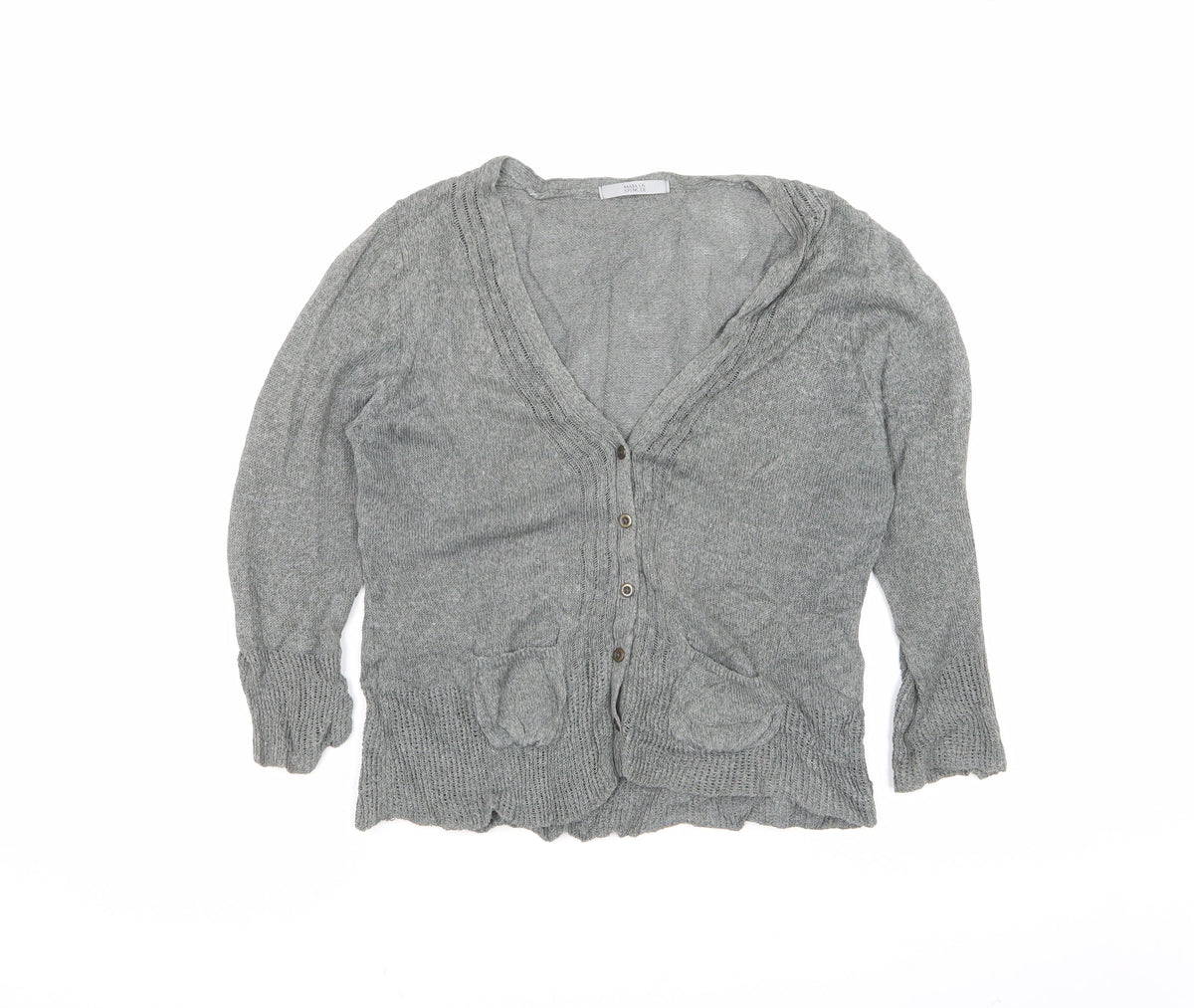 Marks and Spencer Women's Grey UK 14 V-Neck Button Pocket Cardigan