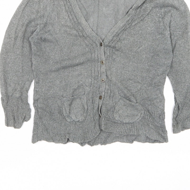 Marks and Spencer Women's Grey UK 14 V-Neck Button Pocket Cardigan