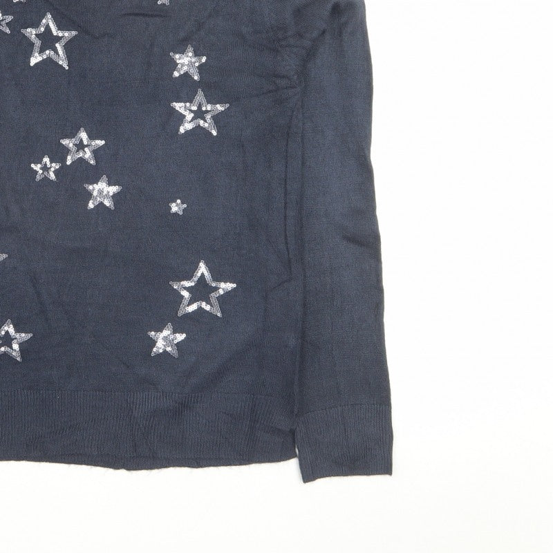 Marks & Spencer Women’s Blue S Sequin Star Crew Neck Jumper