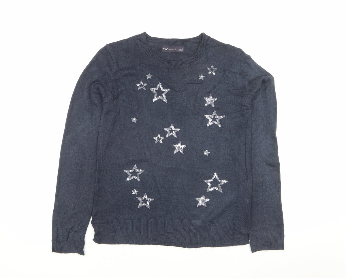 Marks & Spencer Women’s Blue S Sequin Star Crew Neck Jumper