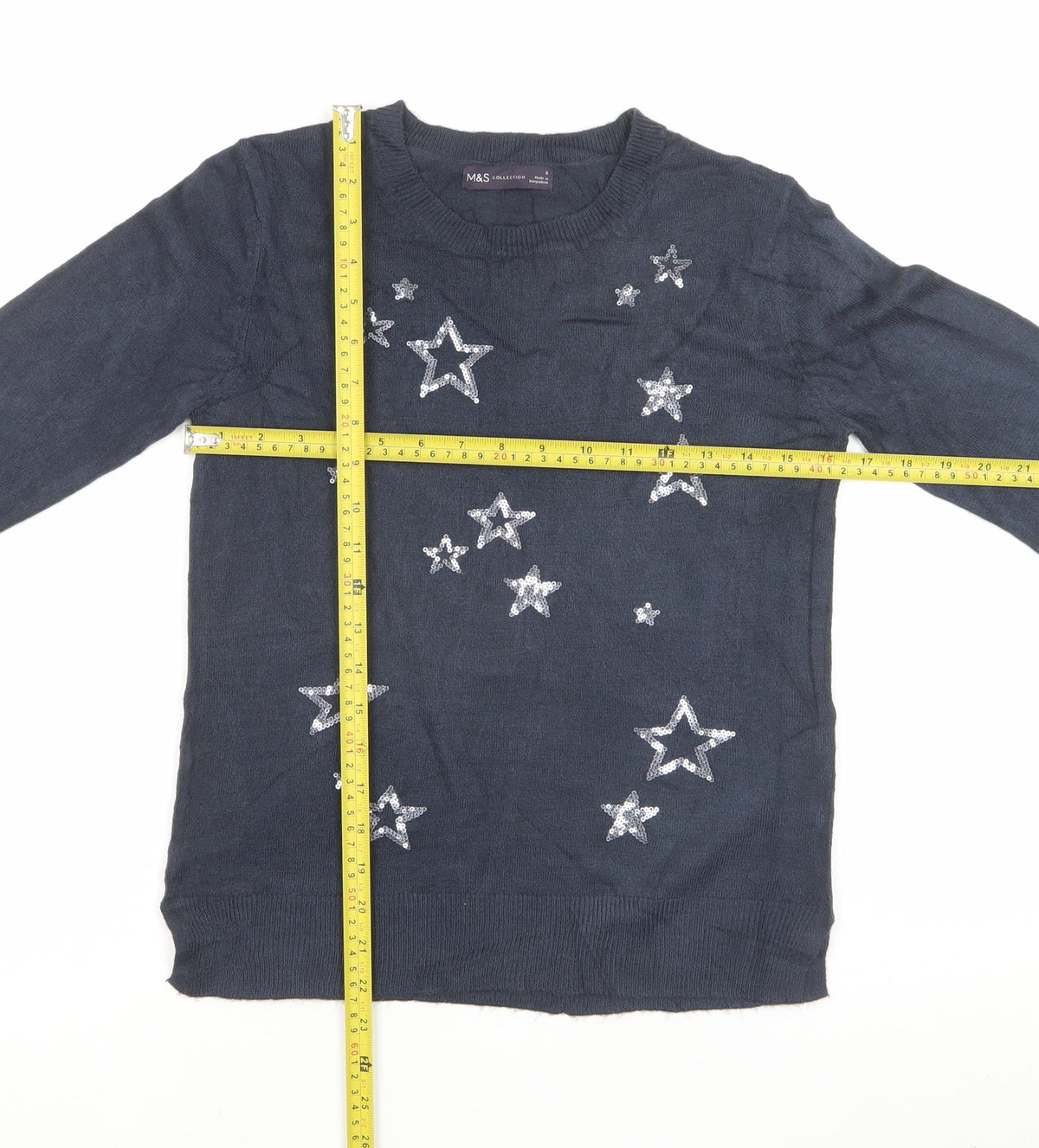 Marks & Spencer Women’s Blue S Sequin Star Crew Neck Jumper