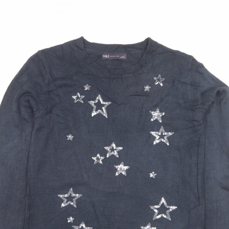 Marks & Spencer Women’s Blue S Sequin Star Crew Neck Jumper