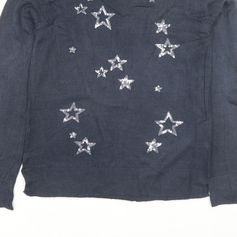 Marks & Spencer Women’s Blue S Sequin Star Crew Neck Jumper
