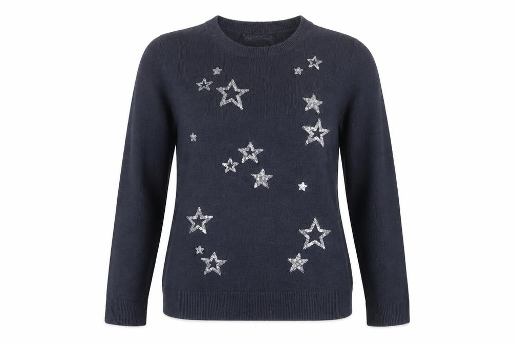 Marks & Spencer Women’s Blue S Sequin Star Crew Neck Jumper