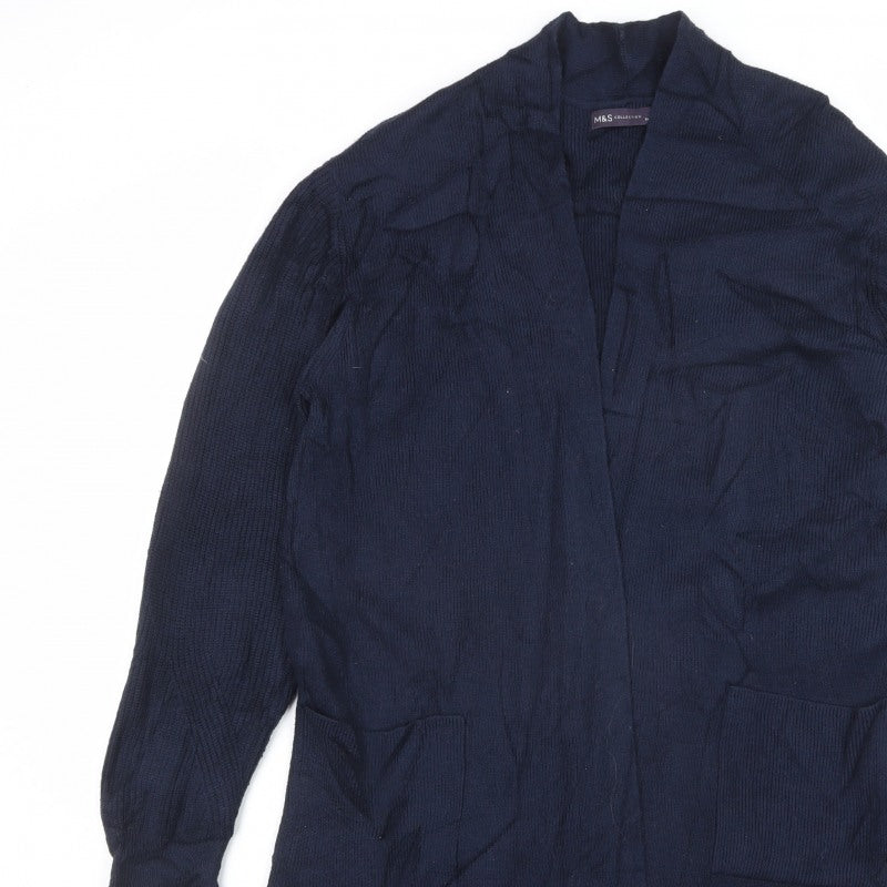 Marks and Spencer Women Blue UK 14 Open Front Knit Cardigan Pockets
