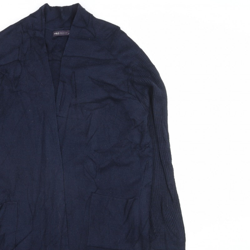 Marks and Spencer Women Blue UK 14 Open Front Knit Cardigan Pockets
