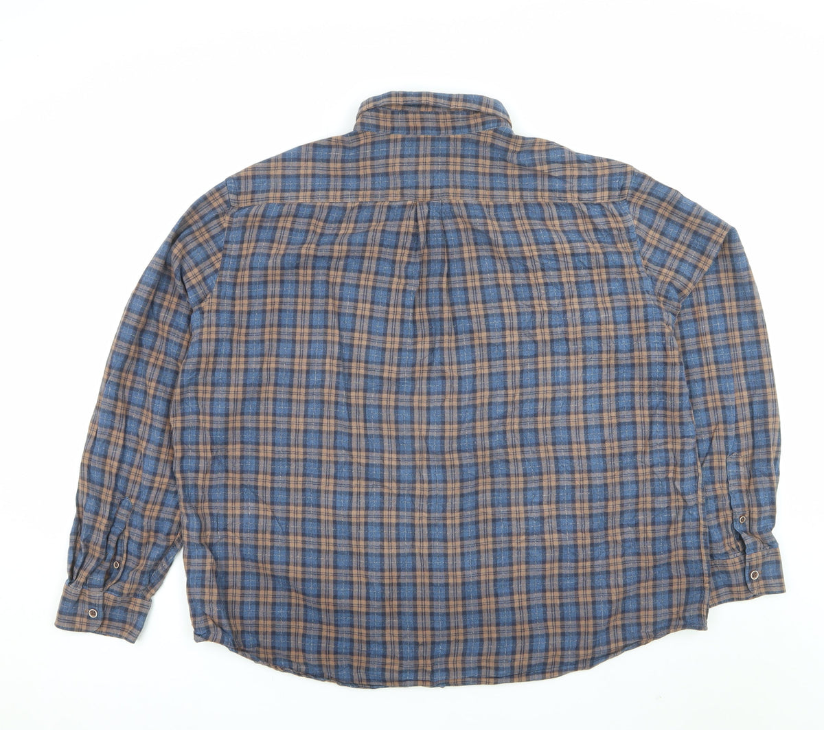 M&S Men Blue Brown Plaid Brushed Cotton Button Down Shirt 2XL Regular