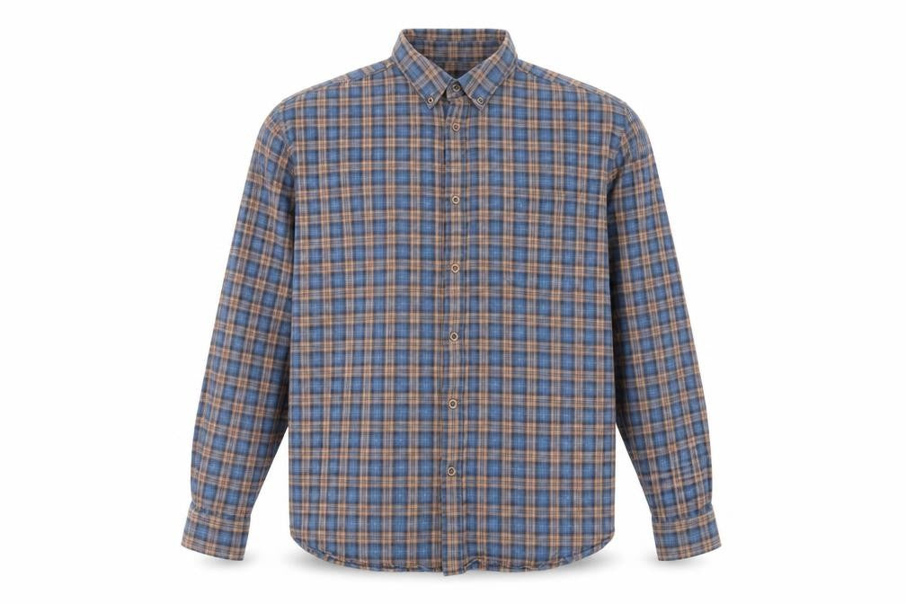 M&S Men Blue Brown Plaid Brushed Cotton Button Down Shirt 2XL Regular