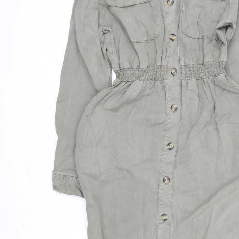 River Island Women’s Green UK 10 Long Smocked Shirt Dress