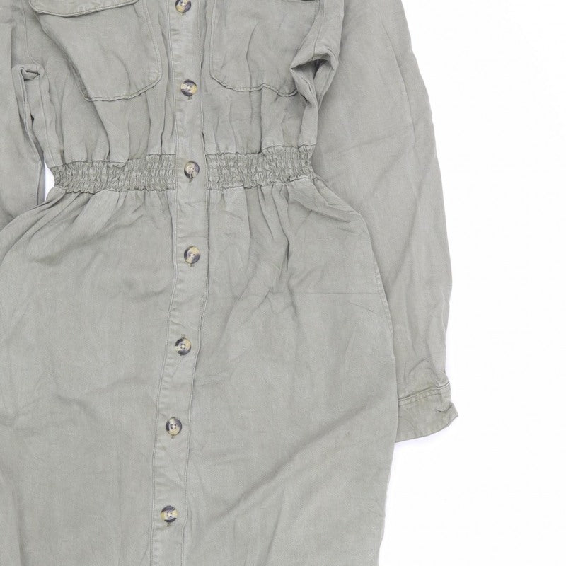 River Island Women’s Green UK 10 Long Smocked Shirt Dress