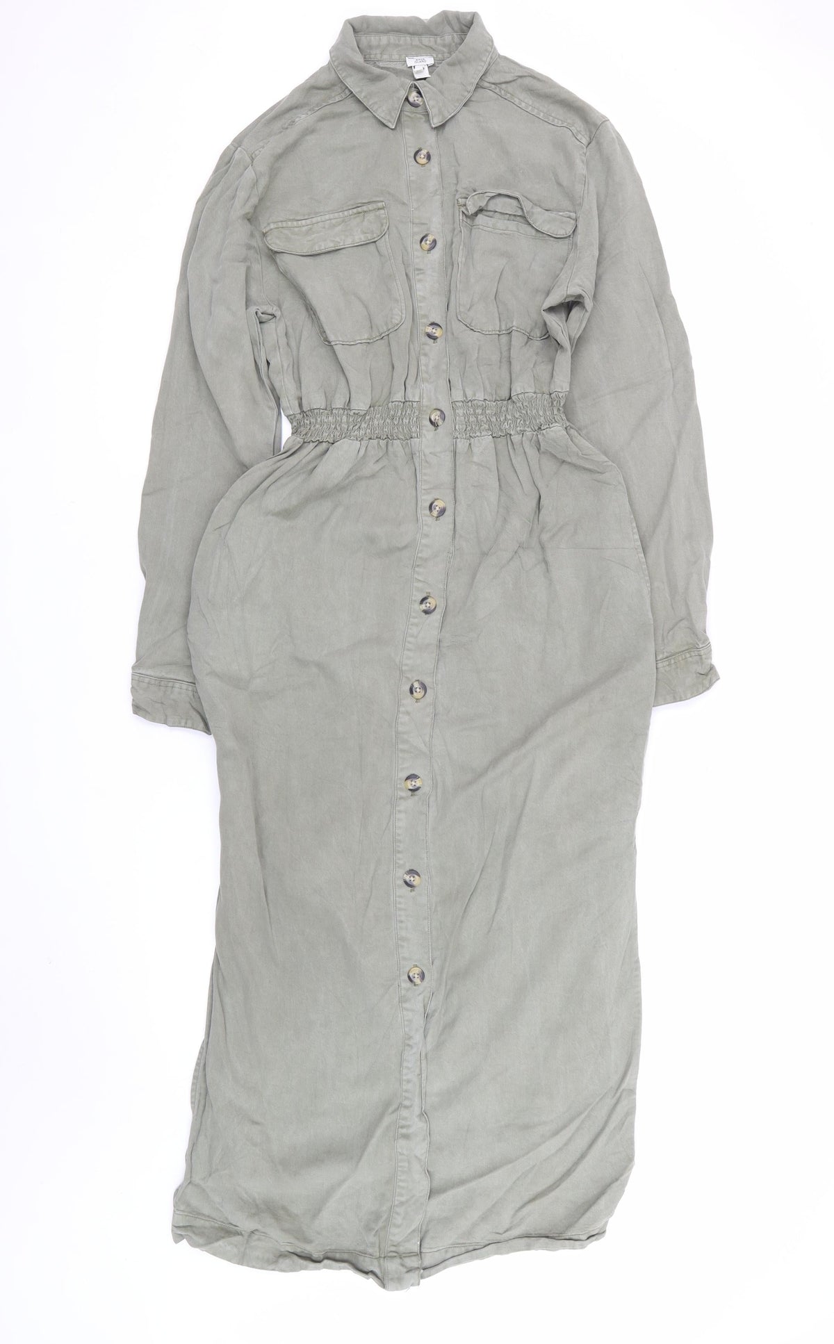 River Island Women’s Green UK 10 Long Smocked Shirt Dress