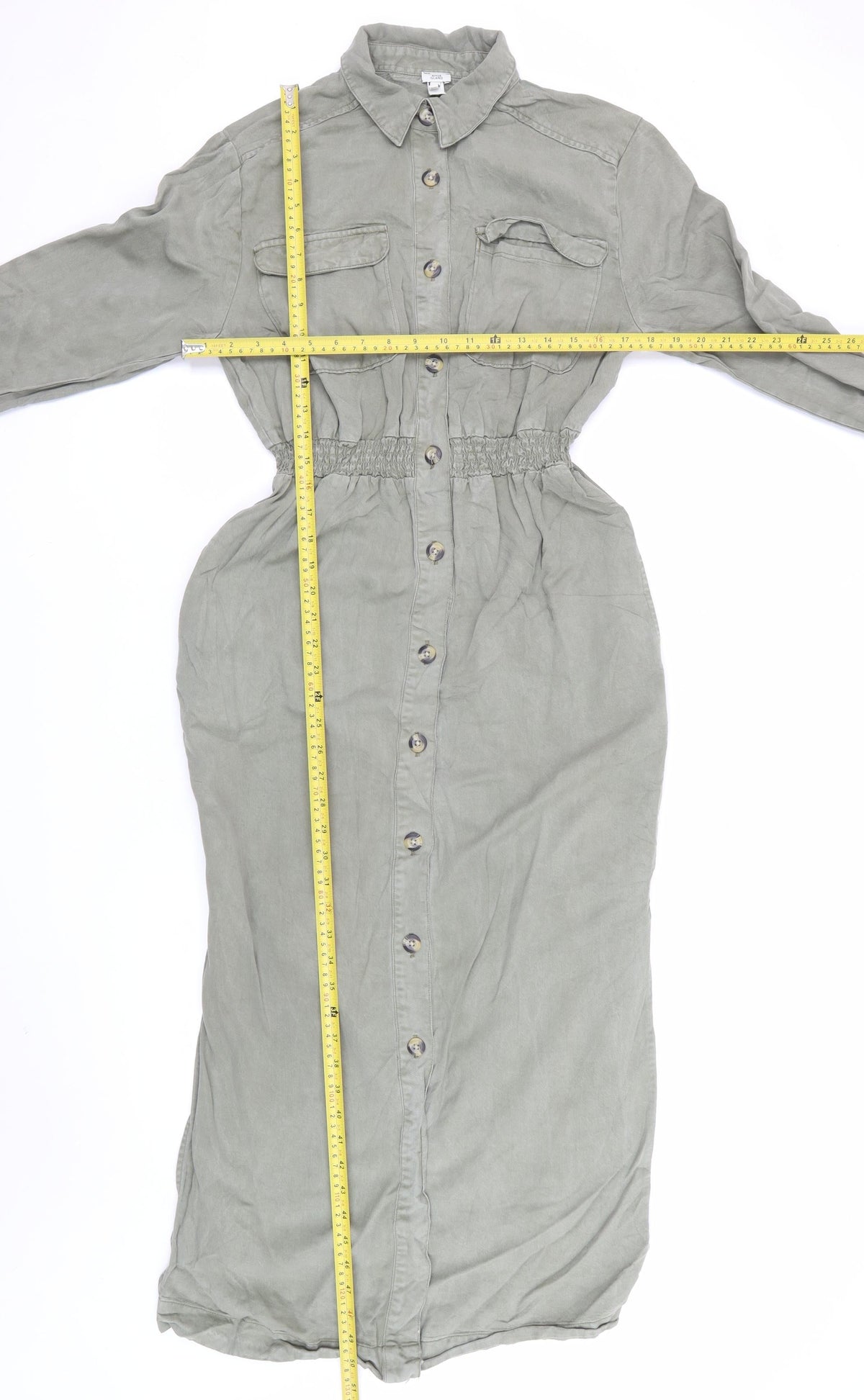River Island Women’s Green UK 10 Long Smocked Shirt Dress