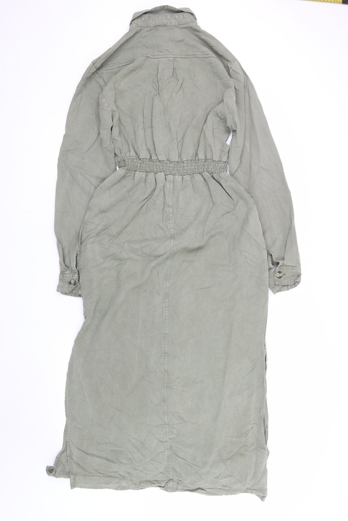 River Island Women’s Green UK 10 Long Smocked Shirt Dress