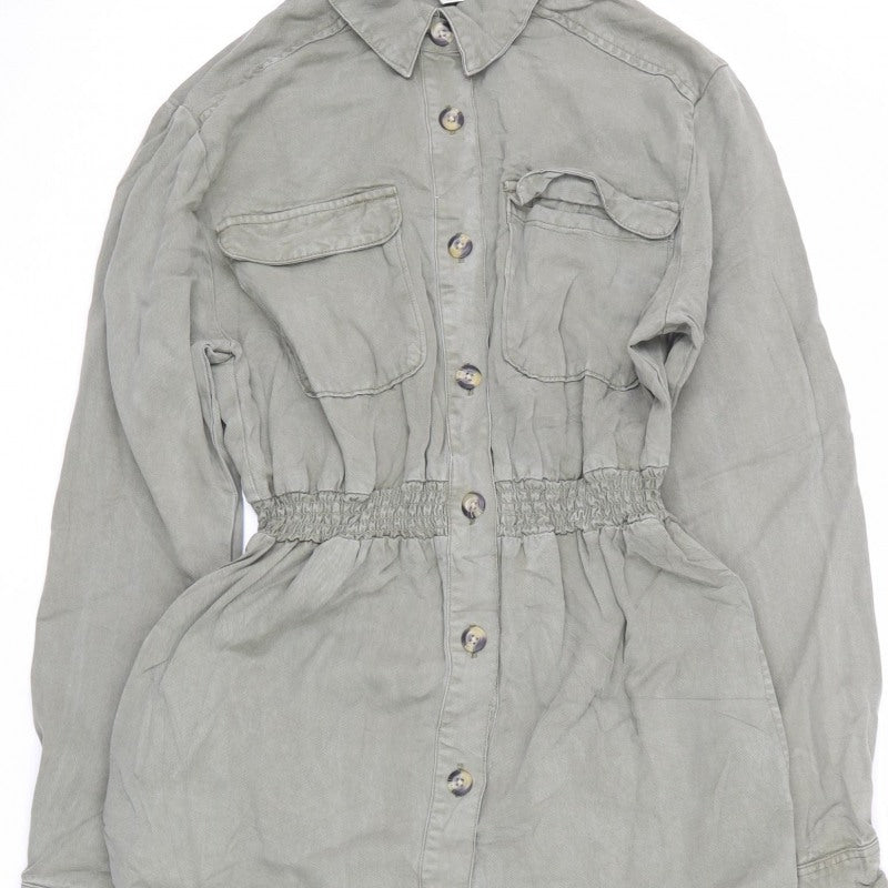 River Island Women’s Green UK 10 Long Smocked Shirt Dress