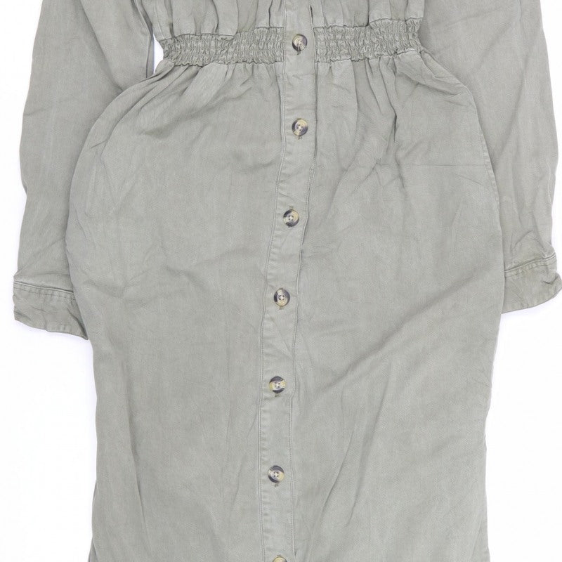 River Island Women’s Green UK 10 Long Smocked Shirt Dress