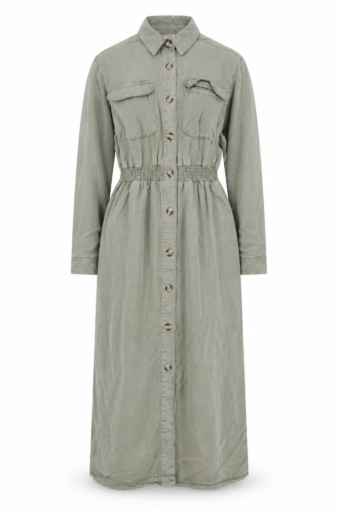 River Island Women’s Green UK 10 Long Smocked Shirt Dress