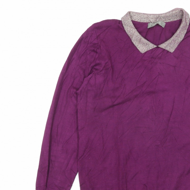 Oasis Women Purple UK 8 S Glitter Collar Long Sleeve Knit Jumper