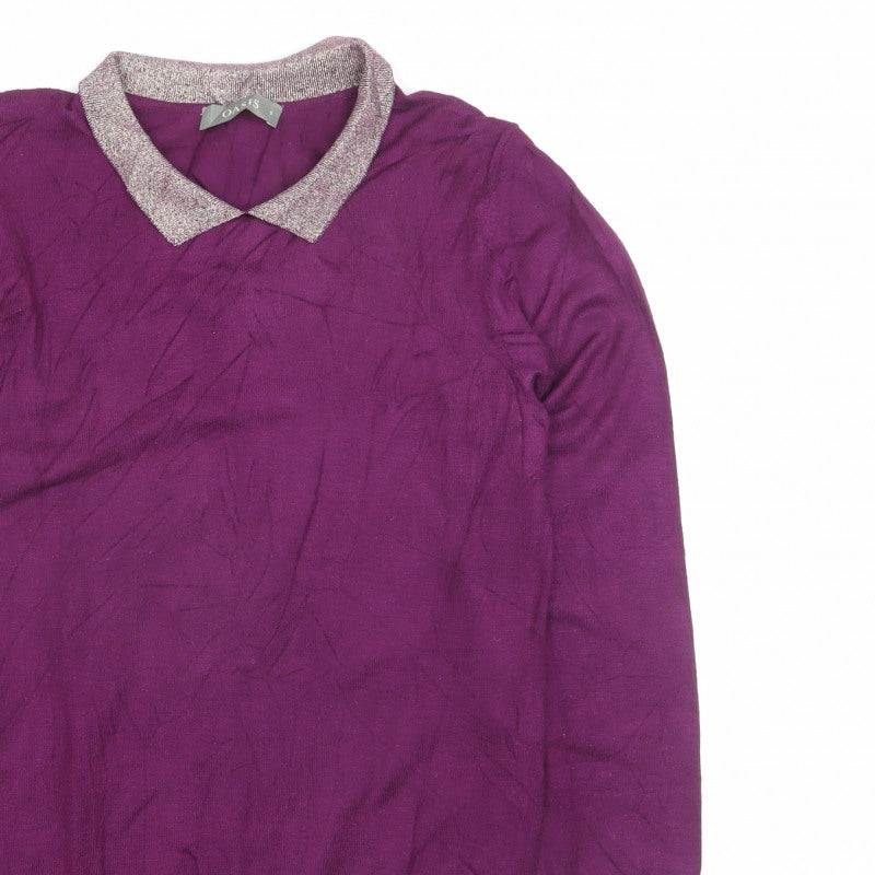 Oasis Women Purple UK 8 S Glitter Collar Long Sleeve Knit Jumper