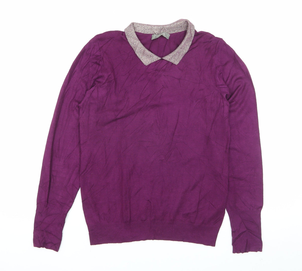 Oasis Women Purple UK 8 S Glitter Collar Long Sleeve Knit Jumper
