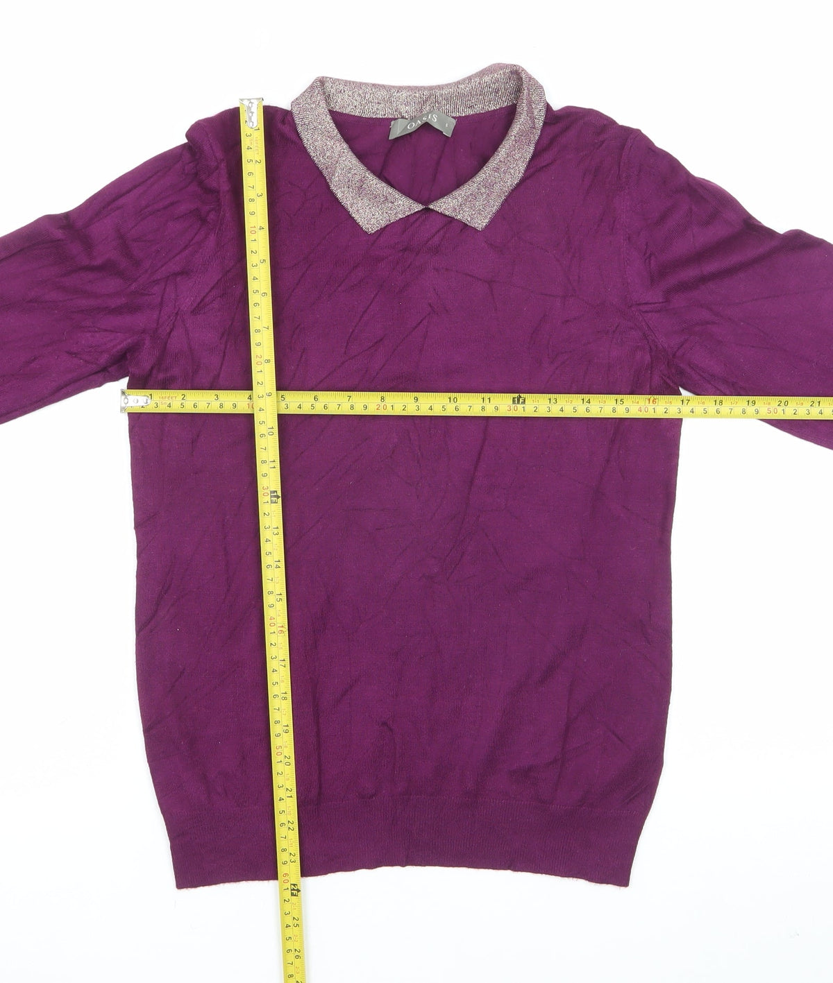 Oasis Women Purple UK 8 S Glitter Collar Long Sleeve Knit Jumper