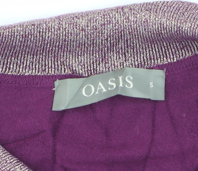 Oasis Women Purple UK 8 S Glitter Collar Long Sleeve Knit Jumper