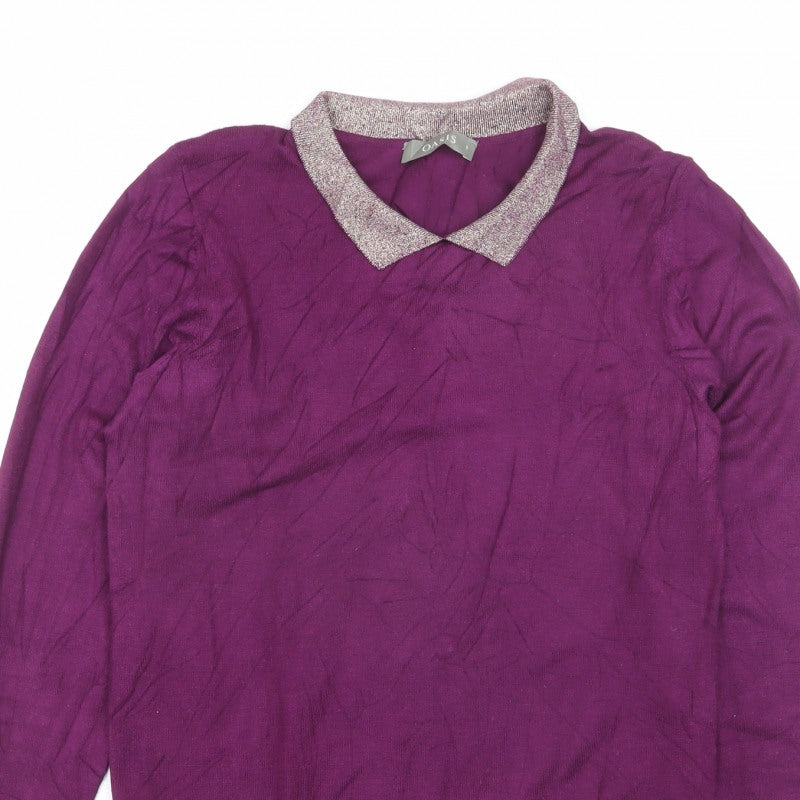 Oasis Women Purple UK 8 S Glitter Collar Long Sleeve Knit Jumper