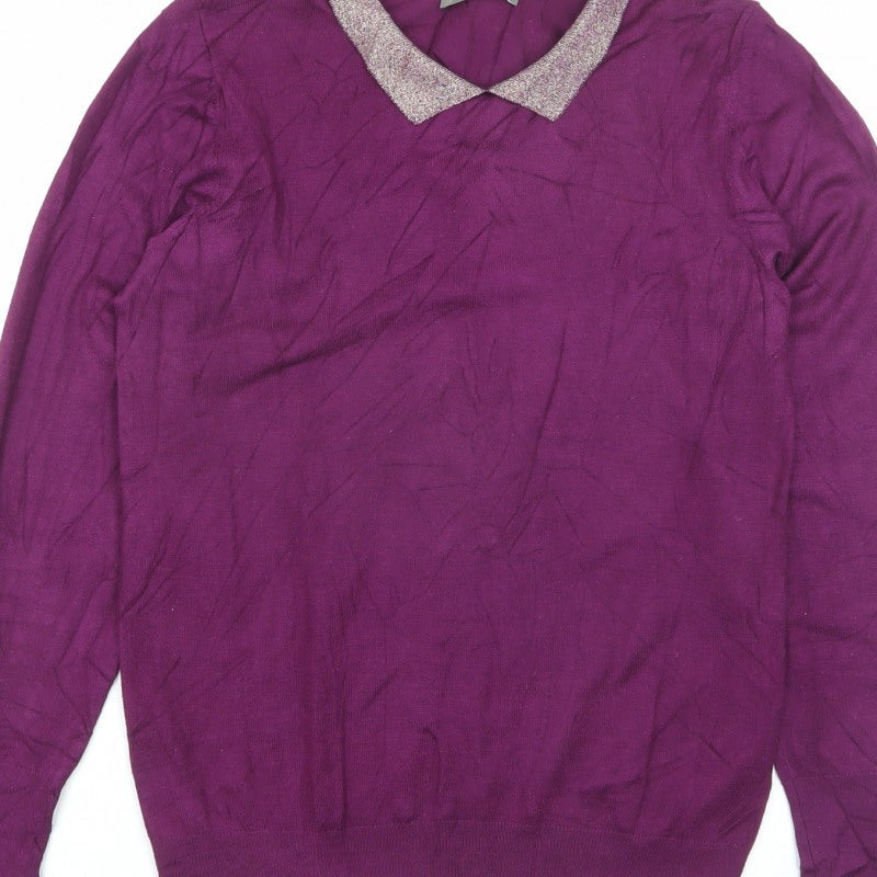 Oasis Women Purple UK 8 S Glitter Collar Long Sleeve Knit Jumper