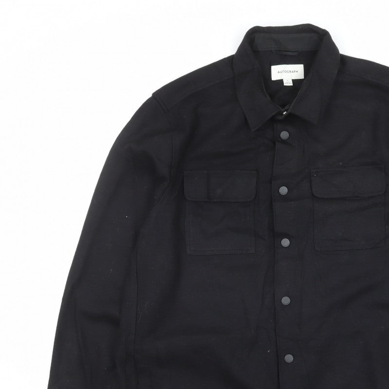 M&S Autograph Men Black L Regular Snap Button Overshirt Shacket