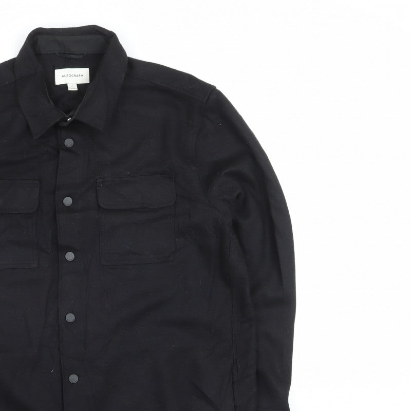 M&S Autograph Men Black L Regular Snap Button Overshirt Shacket
