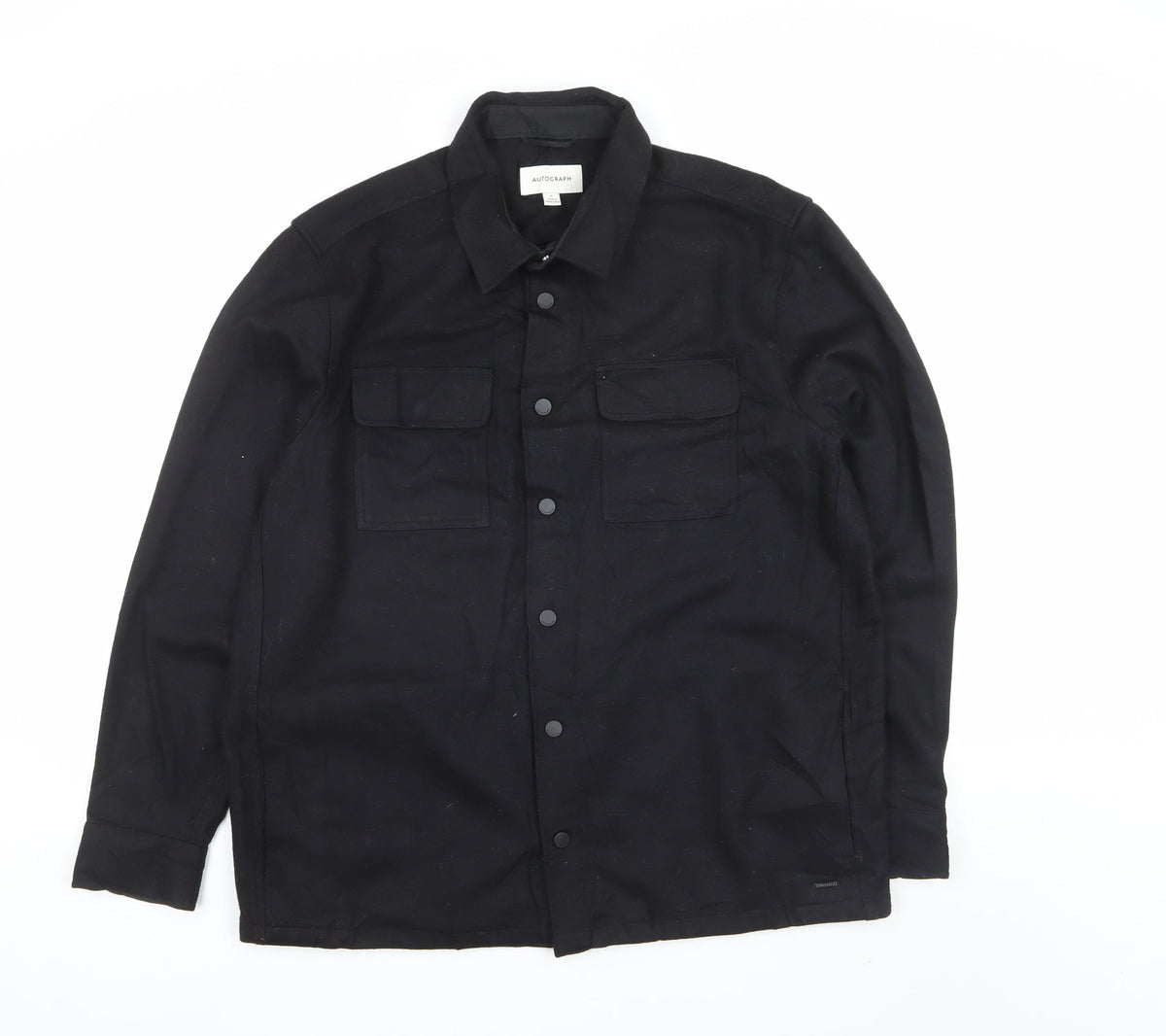 M&S Autograph Men Black L Regular Snap Button Overshirt Shacket