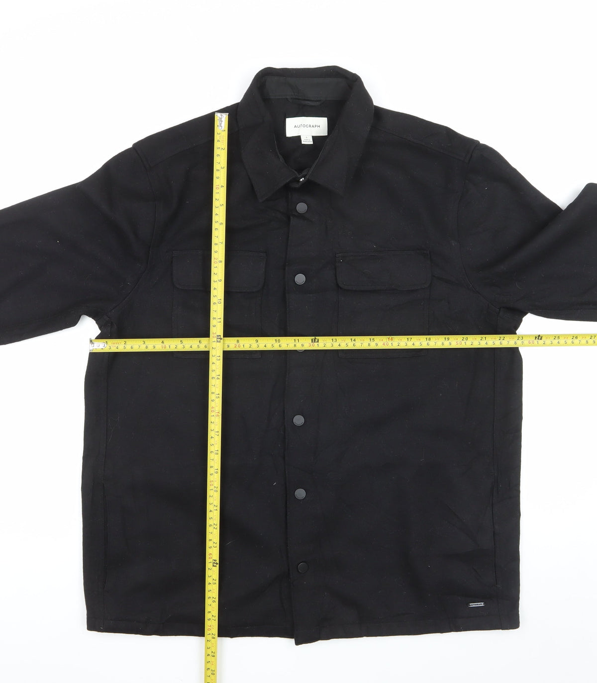 M&S Autograph Men Black L Regular Snap Button Overshirt Shacket