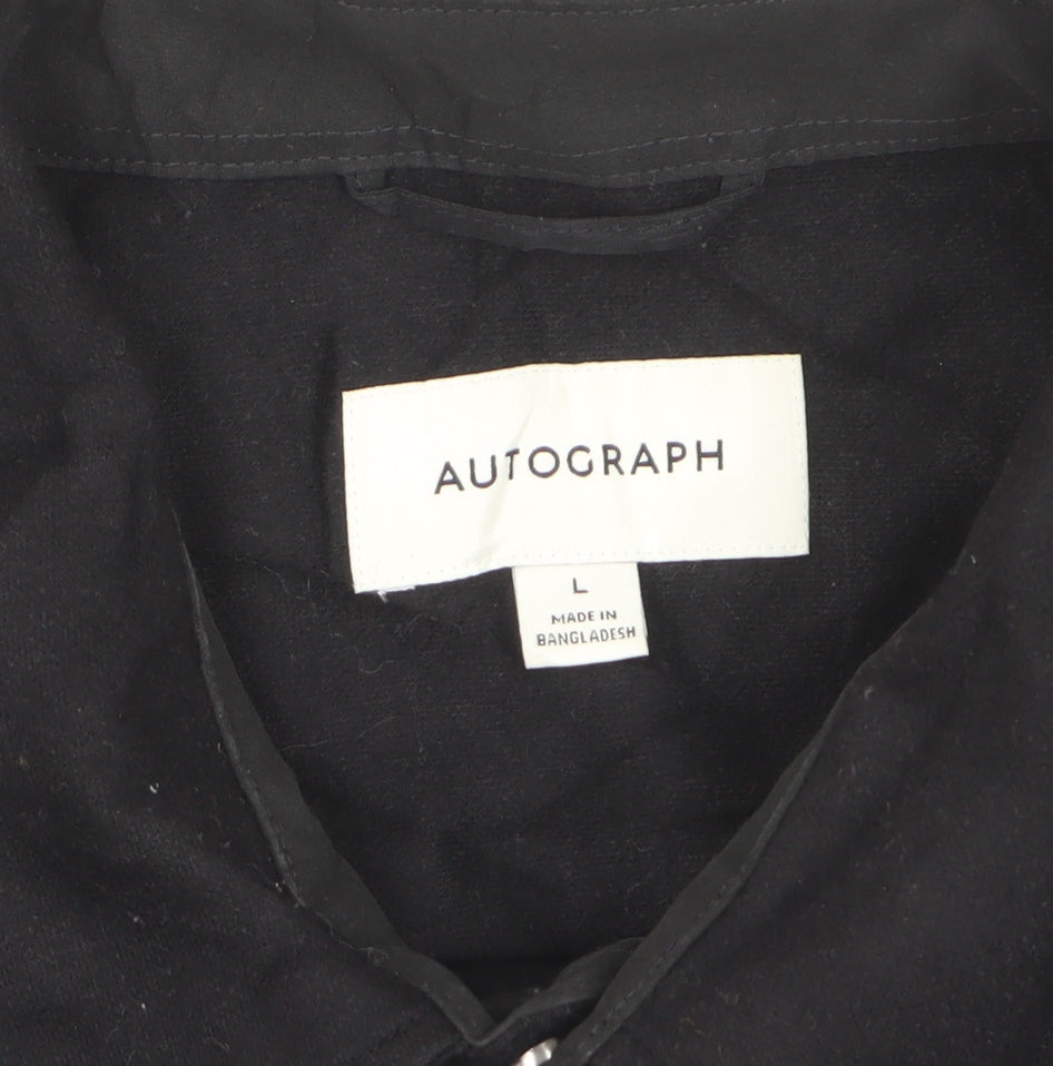 M&S Autograph Men Black L Regular Snap Button Overshirt Shacket