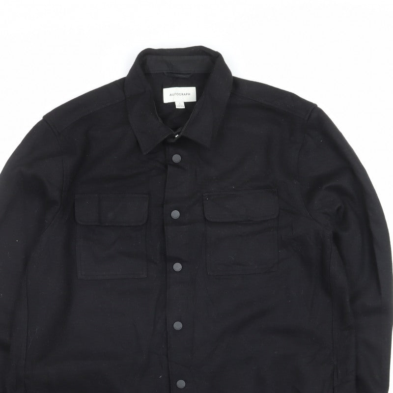 M&S Autograph Men Black L Regular Snap Button Overshirt Shacket