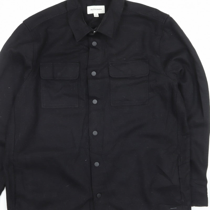 M&S Autograph Men Black L Regular Snap Button Overshirt Shacket