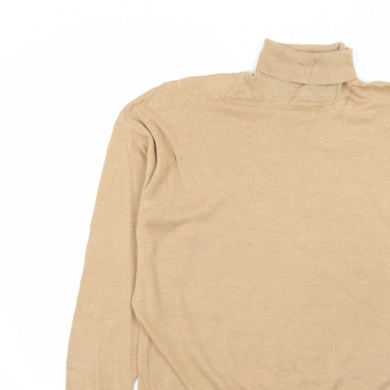Superdry Studios Women Beige Merino Wool Roll Neck Jumper Size L