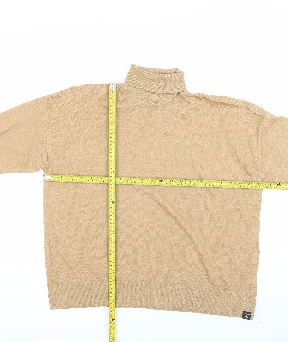 Superdry Studios Women Beige Merino Wool Roll Neck Jumper Size L