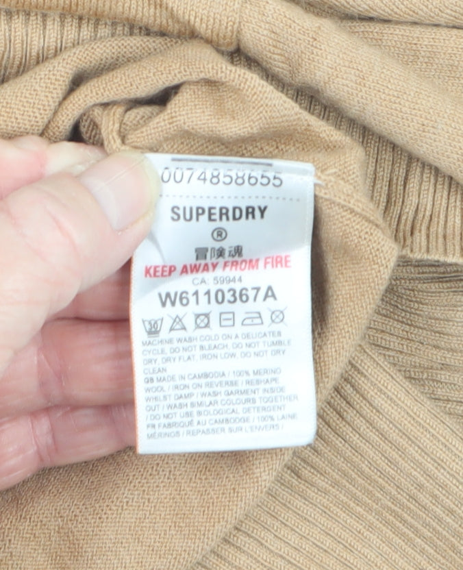 Superdry Studios Women Beige Merino Wool Roll Neck Jumper Size L