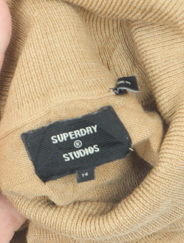 Superdry Studios Women Beige Merino Wool Roll Neck Jumper Size L