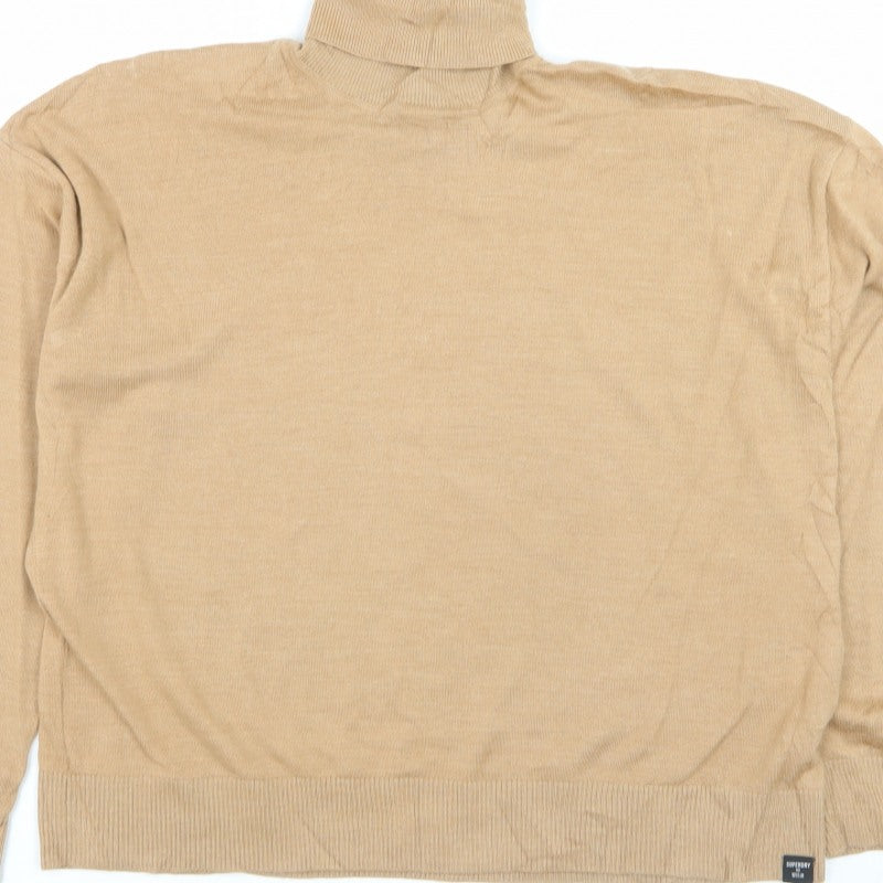 Superdry Studios Women Beige Merino Wool Roll Neck Jumper Size L