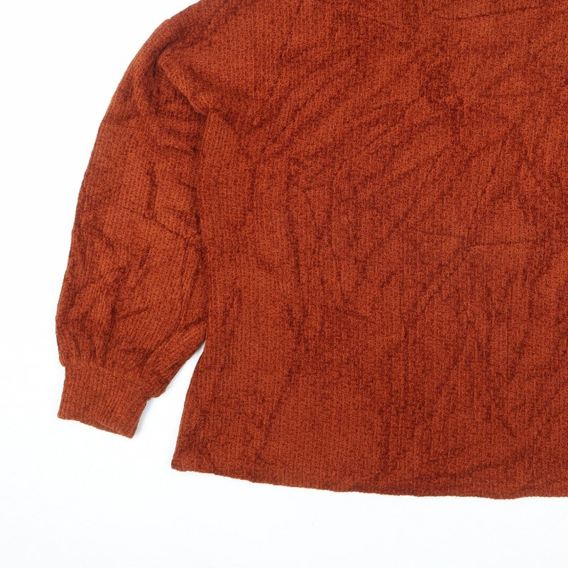 Mango Women Orange Mock Neck Balloon Sleeve Knit Jumper M